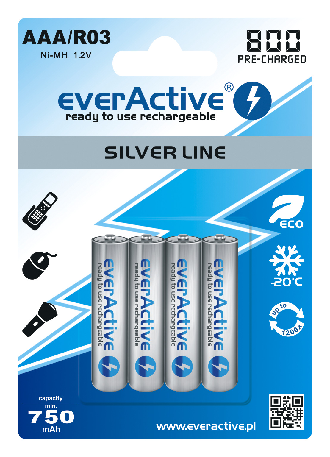 Capacity change in everActive Silver Line 800 increased capacity of AAA silver line rechargeable batteries