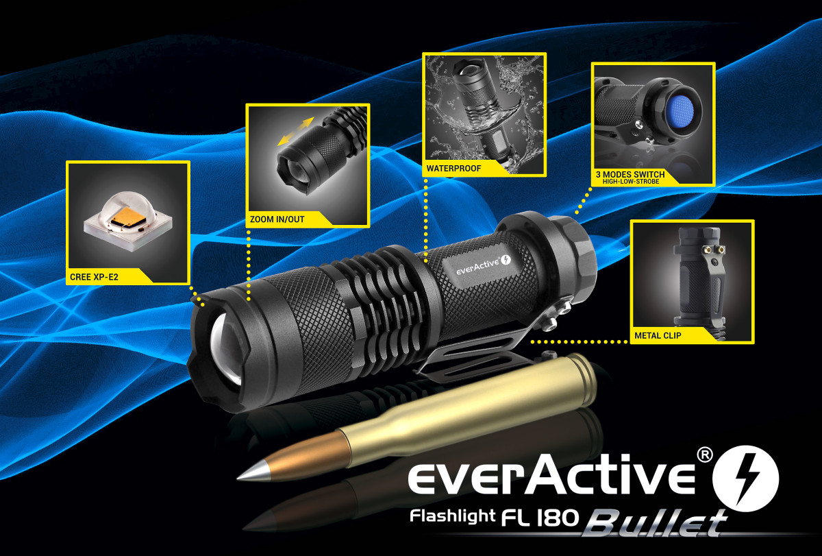 everActive fl-180 bullet flashlight new handy zoom flashlight fl-180
