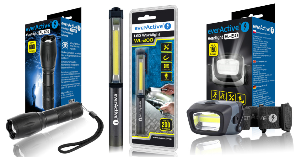 New arrival of everActive flashlights everActive FL-600, WL-200, HL-150 flashlights