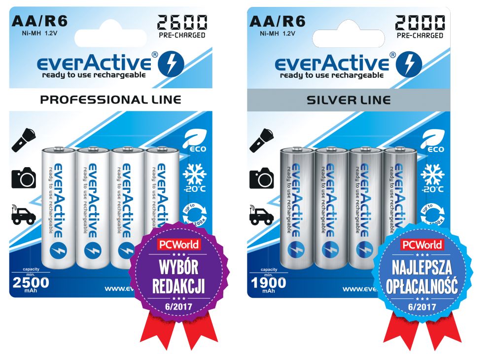 everActive Ni-MH Professional and Silver Line awarded in test EverActive R6 rechargeables with awards