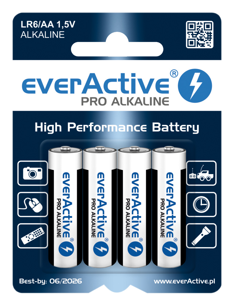 New improved everActive Pro Alkaline batteries everActive pro alkalines LR6 AA blister